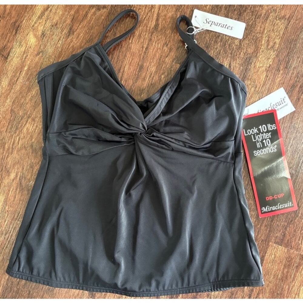 Miraclesuit Women's Solid Black Sanibel Tankini Top Underwire Swimwear NWT